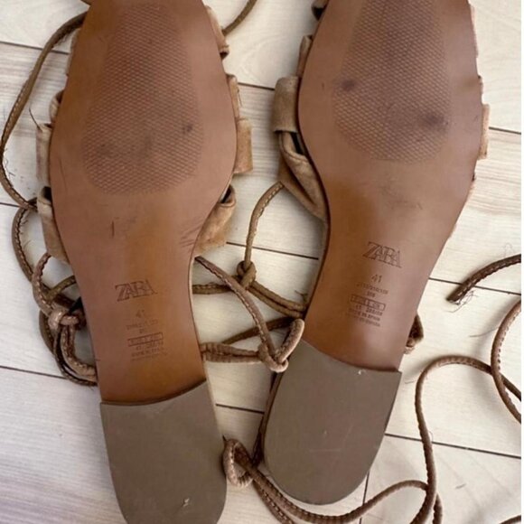 Greek-inspired lace-up sandals in soft faux suede with gold button details - Picture 7 of 7